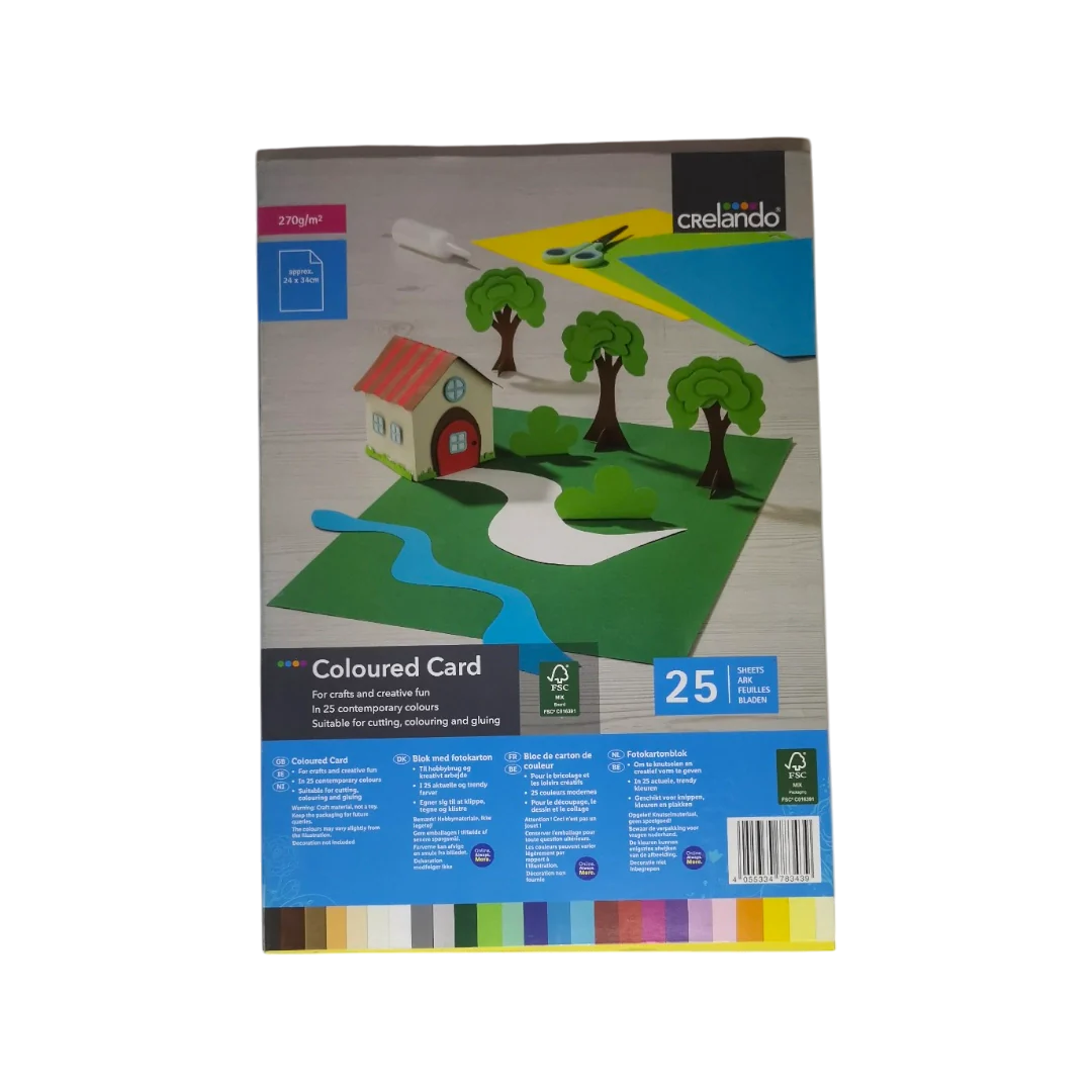 Crelando Colored Cardboard Paper Block - 25 Sheets