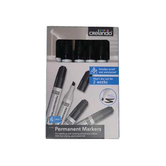 Crelando Permanent Black Markers - 6 Pcs