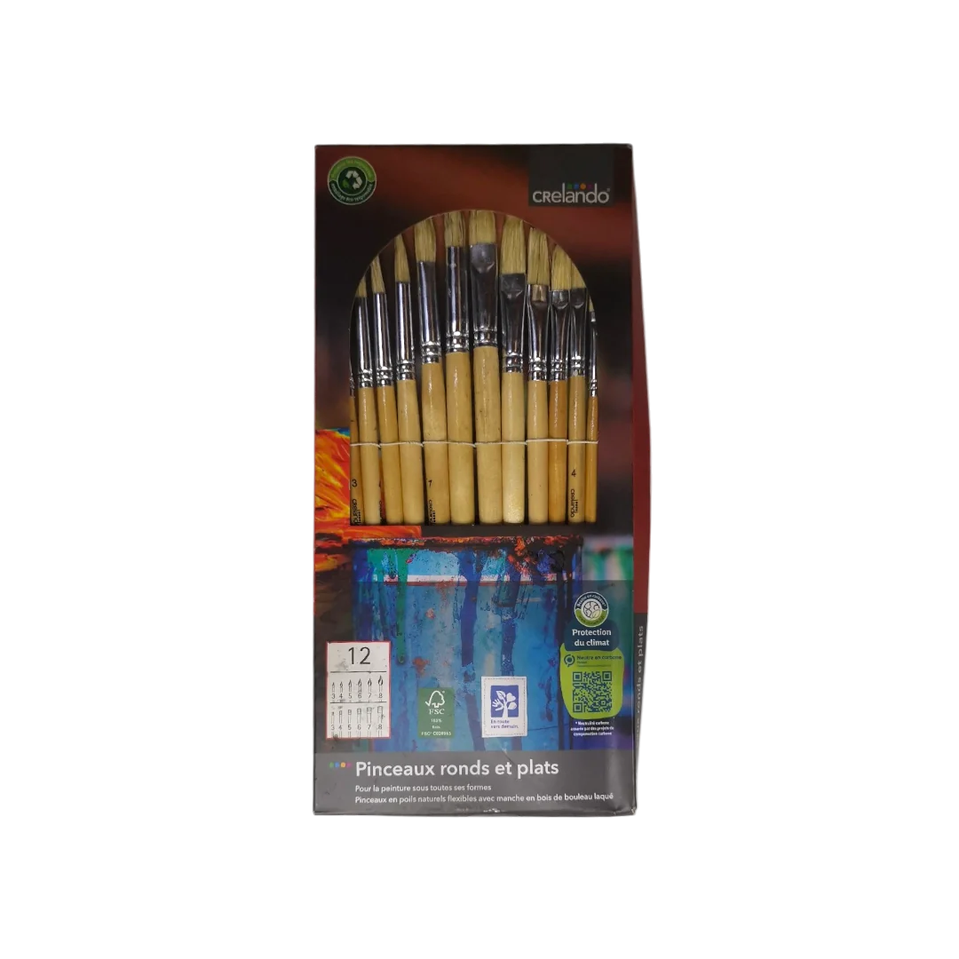 Crelando Round And Flat Brushes - 12 Pcs