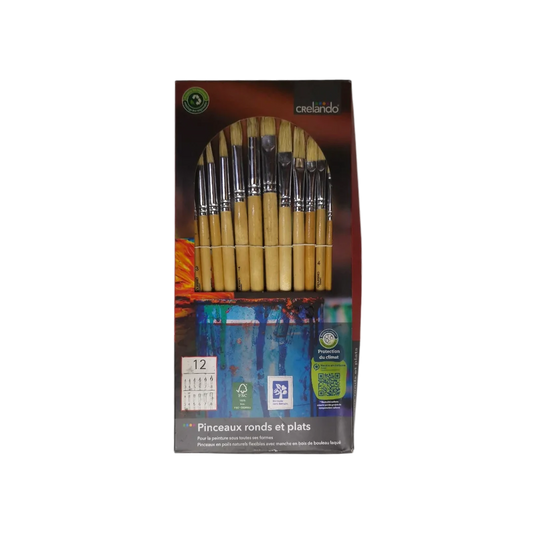 Crelando Round And Flat Brushes - 12 Pcs