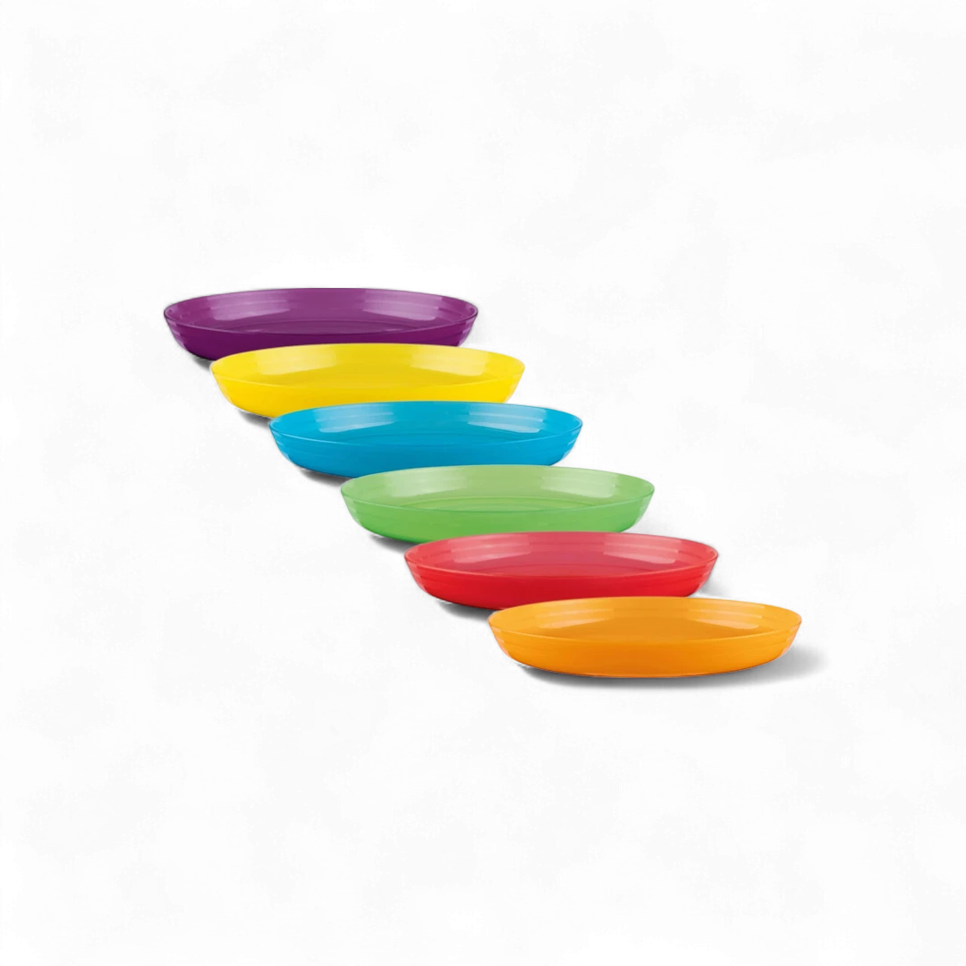 Ernesto Reusable Plastic Plates - 6 Rainbow Colors