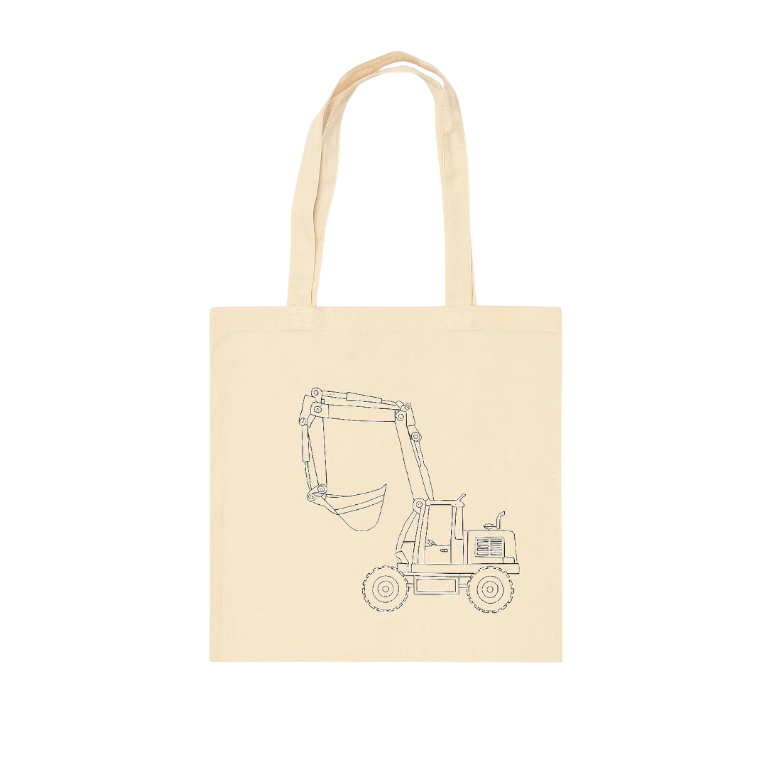 Cotton Tote Bag with Excavator Print