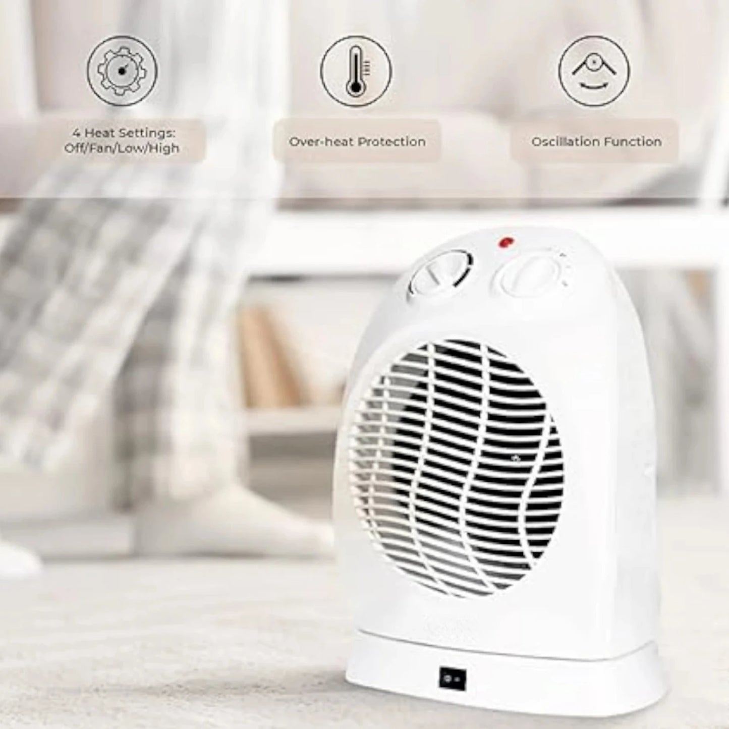 Compact Electric Fan Heater - White