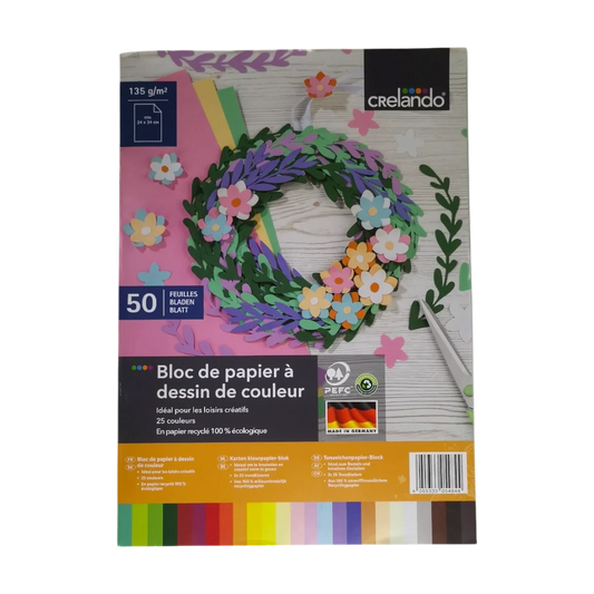 Crelando 50 Colored Drawing Paper Pad - 25 Colors