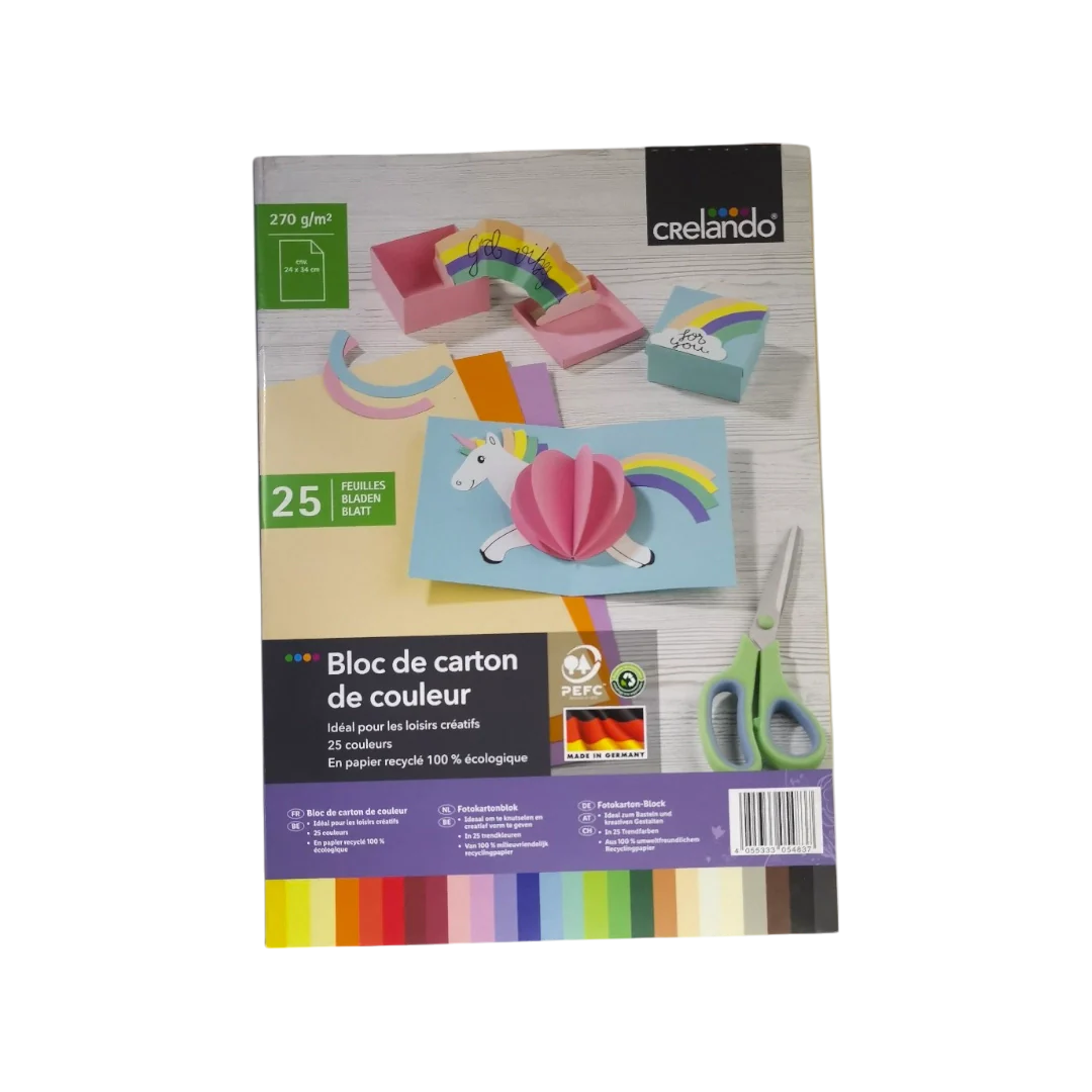 Crelando Colored Cardboard Paper Block - 25 Sheets