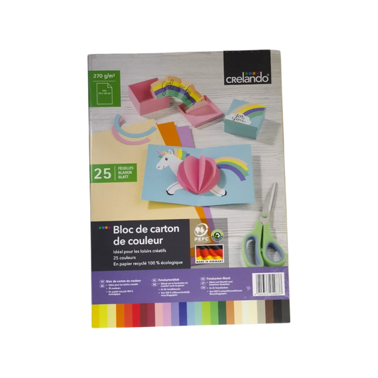 Crelando Colored Cardboard Paper Block - 25 Sheets