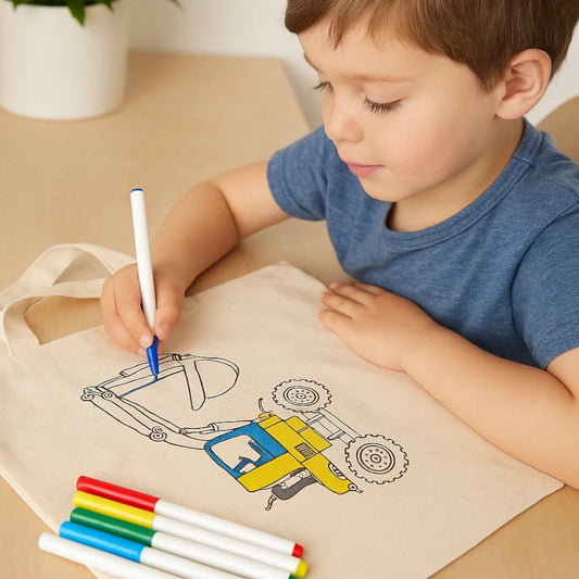 Cotton Tote Bag with Excavator Print