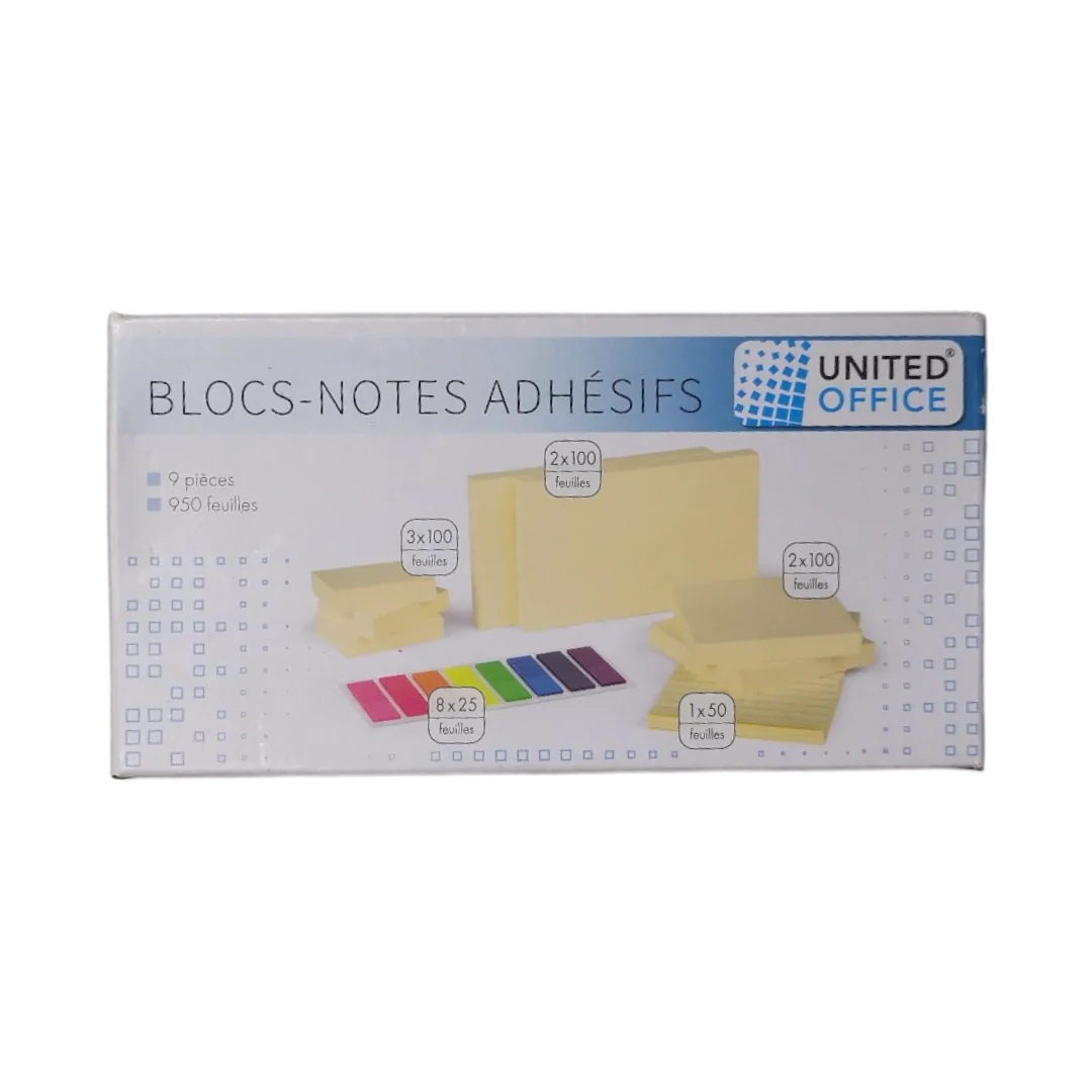 United Office Block Notes Adhesive - 9 Pcs