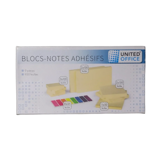 United Office Block Notes Adhesive - 9 Pcs